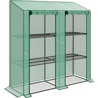 Outsunny Gewächshaus mit Regale Doppeltüren Pultdach, winterfest Foliengewächshaus aus Stahl, Treibhaus Tomatenhaus 143 x 46 x 151cm, Tomatengewächshaus für Tom – Ansicht 1