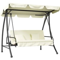 Outsuuny 2 in 1 Hollywoodschaukel mit Liegefunktion 3-Sitzer Gartenschaukel mit verstellbarem Sonnendach, Schaukelbank belast bis 240kg, Gartenliege für Garten, – Ansicht 1