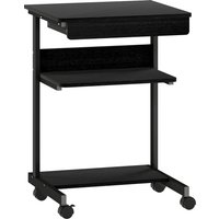 HOMCOM Schreibtisch mit Rollen Computertisch platzsparender Bürotisch mit CPU-Ständer, Schublade, Ablage, PC Tisch für Home Office, Schlafzimmer Schwarz Aosom – Ansicht 1