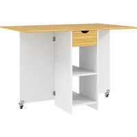HOMCOM Klappbarer Esstisch, Klapptisch für 2-4 Personen, Moderner Platzsparender Küchentisch mit Schublade, 2 Regale und 2 Rollen, aus Holz, 114,5x70x75 cm, Eic – Ansicht 1
