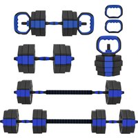 SPORTNOW Hantel-Set 6-in-1 verstellbar 30 kg rutschfest, Kettlebell, Hantelstange oder Liegestützgriffe für Home-Fitness, Blau und Schwarz Aosom – Ansicht 1