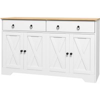 HOMCOM Buffet Aufbewahrungsschrank Küchenmöbel Landhausstil 2 Schubladen und 2 Schränke mit höhenverstellbaren Regalen - Maße 121L x 37B x 75H cm weiß Aosom – Ansicht 1