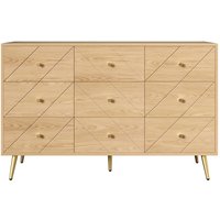 9-Schubladen-Kommode mit viel Stauraum, geometrischen Mustern, 120x39x80 cm, Naturfarbe – Ansicht 1