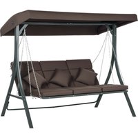 Outsunny Hollywoodschaukel, Gartenschaukel mit verstellbarem Sonnendach, Abnehmbare Kissen, 3-Sitzer, 198 x 118 x 168 cm, Braun+Schwarz Aosom.de