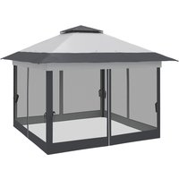 Outsunny Gartenpavillon Pop-Up-Faltpavillon aus Stahl Polyester Moskitonetze + Transporttasche mit Rollen Grau Aosom – Ansicht 1