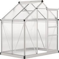 Outsunny Gewächshaus Aluminium 2,51m² 190x132x201cm mit Fundament Dachfenster Schiebetür 4 mm Platten, UV-beständig Treibhaus Aufzucht Tomatenhaus Pflanzenhaus  – Ansicht 1