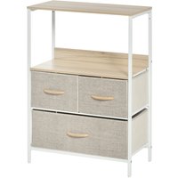 HOMCOM Kommode Aufbewahrungsmöbel mit 3 Stoffschubladen, Regal und oberem Tablett, kleines Beistellmöbel - 58L x 29B x 81,5H cm - natur und weißes Metall Aosom – Ansicht 1