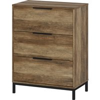 HOMCOM Schubladenkommode mit 3 Schubladen Antikippsystem und Schwarzen Griffen, Kommode aus Spanplatte und Metall, 62x35x82 cm, Dunkelbraun Aosom – Ansicht 1