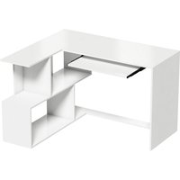 HOMCOM Eckschreibtisch mit Tastaturauszug, 120 cm Computertisch für das Home Office, 4 offene Ablagen, platzsparender weißer Arbeitsplatz im Holz-Look Aosom – Ansicht 1