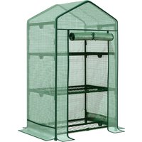 Outsunny Mini-Gewächshaus Anzuchtgewächshaus mit Folienabdeckung und 3 Regalböden, Rolltür, Gemüsebeet in Grün 69 x 49 x 125 cm für Gartenliebhaber Aosom.de – Ansicht 1