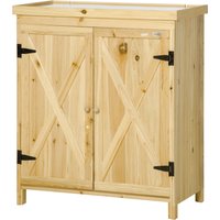 Outsunny Gartenschrank, Gartenaufbewahrungsschrank, mit verzinkter Metallplatte Doppeltüriger Schrank mit Griff und erhöhten Füßen aus massivem Holz 80 x 45 x 9 – Ansicht 1