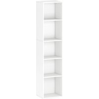 HOMCOM Bücherregal, Standregal mit 5 Ebenen, Aufbewahrungsregal mit Verstellbare Ablage für Wohnzimmer, Schlafzimmer, Weiß Aosom – Ansicht 1