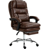 HOMCOM Ergonomischer Schreibtischstuhl mit Fußstütze, PU-Bürostuhl mit Taschenfedern, doppelte Polsterung, 155° neigbar, hohe Rückenlehne, höhenverstellbar, Kop
