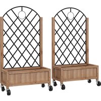 Outsunny 2er Set Hochbeet Pflanzkasten mit Rolle, Rankgitter, Spalier Pflanzkübel Blumenkasten Holz, Gartenspalier 152x25x97cm für Garten Balkon Terrasse, Blume – Ansicht 1