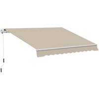 Outsunny 4m Gelenkarmmarkise mit Handkurbel, Kurbelstange Markise, Balkonmarkise, Sonnenschutz Wandmontage Balkon Alu Weiß+Beige Aosom.de – Ansicht 1