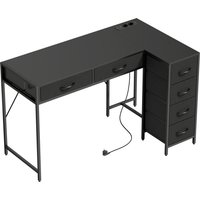 HOMCOM Wendbarer Eckschreibtisch mit Stromanschlüssen und USB-Ports, 126x48 cm L-förmiger Schreibtisch mit 6 Stoffschubladen, seitlichem Haken, für PC, Büro, Ho – Ansicht 1