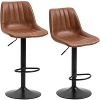 HOMCOM 2er Set Barhocker Höhenverstellbare Tresenhocker Kunstleder Bistrohocker mit Fußring Stahl Braun für Küche & Bar Aosom.de – Ansicht 1