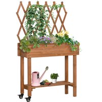 Outsunny Hochbeet mit Rankgitter Blumenkasten auf Rollen mit Ablage aus massivem Holz für Terrasse und Garten in Braun 79x29x130cm Aosom.de – Ansicht 1