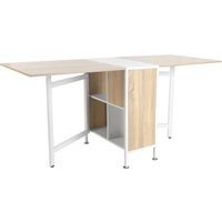 HOMCOM Klapptisch Esstisch Beistelltisch Ablagefläche für Wohnzimmer Küche Eiche Holz mit Metallrahmen in Natur und Weiß 169x62x75cm Aosom.de