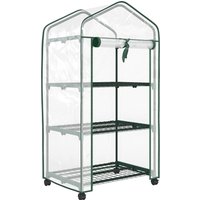 Outsunny PVC-Gewächshaus mit 3 Ablagen, Balkongewächshaus, PVC-Plane, Stahlgestell, aufrollbare Reißverschlusstür, für Gemüse, Pflanzen, Blumen, 69x49x130cm, tr – Ansicht 1