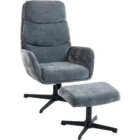 HOMCOM Relaxsessel mit Hocker, Sessel mit hoher Rückenlehne, Loungesessel mit Wippfunktion Leinenoptik Metallsockel, Polstersessel für Wohnzimmer, Schlafzimmer,