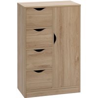 HOMCOM Aufbewahrungsschrank Sideboard modern mit 1 Schrank und 4 Schubladen - aus Holz - für Wohnzimmer, Küche, Eingangsbereich, Esszimmer - braun Aosom – Ansicht 1