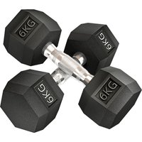 HOMCOM Hexagon Kurzhanteln 2er Set, 2x6 KG, Gusseisen mit Gummiüberzug, Schwarz Aosom – Ansicht 1