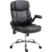 HOMCOM Massagestuhl fürs Büro, 4-Punkt-Vibration mit Schaukel- und Heizfunktion, Bürostuhl aus PU-Leder mit klappbaren Armlehnen, höhenverstellbar, Schwarz Aoso – Ansicht 1