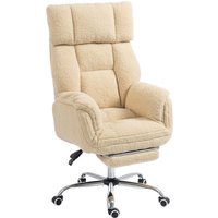 HOMCOM Ergonomischer Bürostuhl mit 5-fach klappbaren Armlehnen, neigbarer Bürostuhl aus Teddy-Stoff, höhenverstellbar, Fußstütze, 360° drehbar, für Zuhause, Stu