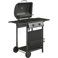 Outsunny Gasgrill 5 KW 2 Brenner BBQ Grillwagen Edelstahl inkl Seitentisch Unterkorb Frontabdeckung Thermometer Emaille-Grillrost Warmhalterost Fettauffangschal – Ansicht 1
