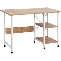 HOMCOM Klapptisch Mobiler Schreibtisch auf Rollen, Beistelltisch, MDF, Natur, 107x55x76cm Aosom