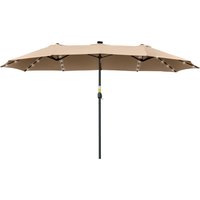 Outsunny Sonnenschirm 4,5m mit 48 Solar-LED-Lichtern, Doppel-Gartenschirm mit Kurbel, Khaki Aosom – Ansicht 1