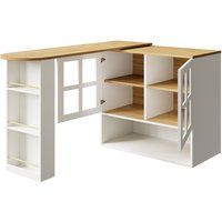 360° Drehbarer Essbar, mit Snackregal und 5 Ablageflächen, 138-204x39x102,5 cm, Weiß