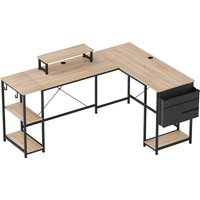 HOMCOM Schreibtisch L Form mit Regal, Computertisch mit Monitorständer & 2 Haken Umkehrbarer Gaming Tisch Eckschreibtisch für Büro, Schlafzimmer, 168 x 120 x 90