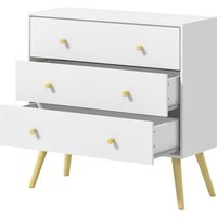 HOMCOM Kommode 3 Schubladen skandinavisches Design schmale abgeschrägte Beine Holz Kiefer Spanplatten Weiß 80 x 30 x 80 cm weiß Aosom – Ansicht 1