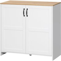 HOMCOM Schrank Aufbewahrung Buffet Küche mit 2 Türen und 2 verstellbaren Regalen - Weiß und Holzoptik - 90 x 39,5 x 88 cm Aosom – Ansicht 1