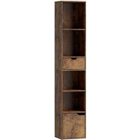 HOMCOM Bücherregal Regal mit 6 Ebenen, Schmal Standregal mit Schublade, verstellbar Ablage, Schranktür, Dekoregal Aufbewahrungsregal für Wohnzimmer, Homeoffice, – Ansicht 1