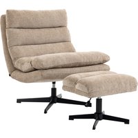 HOMCOM Relaxsessel mit Höhenverstellbarem Hocker Drehbarer Loungesessel mit Chenille-Optik, Drehsessel, Gepolstert Sessel mit Stahlgestell, Breiter Sitzfläche,  – Ansicht 1