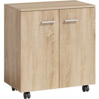 HOMCOM Sideboard auf Rollen, Sideboard mit 2 Türen und Regalen, für Wohnzimmer, Schlafzimmer, Büro, 60x35x65 cm, Natur Aosom – Ansicht 1