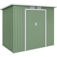 Outsunny Gerätehaus 2,42 m², Gartenhaus mit Lüftungsfenster, Schiebetür, Fundament, 213 x 130 x 159/172 cm, Geräteschuppen aus Verzinkter Stahl, wetterfest, für – Ansicht 1