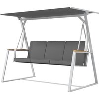 Outsunny Terrassenschaukel für 3 Personen mit verstellbarem Sonnendach mit Matratze aus Stahlrahmen Gesamtmaße 205L x 130B x 175H cm Dunkelgrau Aosom – Ansicht 1