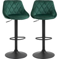 HOMCOM Set 2 Barhocker, Höhenverstellbar mit Metallbasis und Samtsitz, Moderne Hocker mit Rückenlehne und Fußstütze, 46x48x83-104 cm, Dunkelgrün Aosom – Ansicht 1