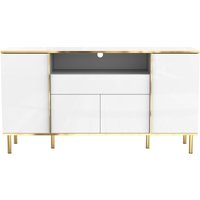 Sideboards, mit LED, Akzente modernes Design, Glänzende Oberfläche, 4 Türen 1 Schublade, 150 x 40 x 80 cm, hochwertig stilvoll, Weiß Aosom.de – Ansicht 1