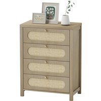 HOMCOM Kommode 4 Schubladen Aufbewahrungsmöbel im Bohème-Stil mit Türen aus geflochtenem Harz, goldenen Griffen, Kommode Schlafzimmer, Wohnzimmer - 70 x 38 x 93 – Ansicht 1