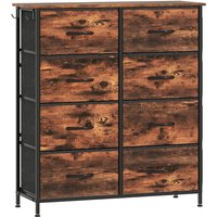 HOMCOM Kommode 8 Stoffschubladen, Aufbewahrungsmöbel mit 4 Taschen, 2 Haken, Stahlrahmen, Schrank für Wohnzimmer, Schlafzimmer, Flur, rustikabraun und schwarz A – Ansicht 1