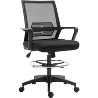 Vinsetto Bürostuhl Ergonomischer Schreibtischstuhl verstellbarer Fußring, Lendenwirbelstütze, Höhenverstellbarer Drehstuhl mit Netzbespannung, Wippfunktion, Com – Ansicht 1