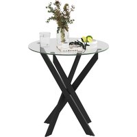HOMCOM Esstisch, Rund Küchentisch für 4 Personen, Esszimmertisch mit Stahlbeinen, Tischplatte aus Hartglas, für Esszimmer, Küche, Ø70 x 75 cm, Modern Design, Sc