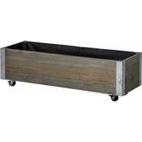 Outsunny Pflanzschale auf Rollen - rechteckige Pflanzschale - Bewässerungseinsätze, Drainagevlies inklusive - Massivholz Metall, Grau Aosom – Ansicht 1