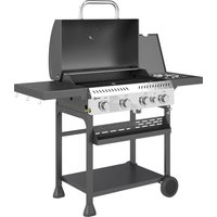 Outsunny Gasgrill 12 KW 4+1 Brenner BBQ Grillwagen aus Edelstahl inkl Seitenbrenner Thermometer Grillrost Kochfeld Flaschenöffner Seitenablagen Gas-Grill für Ba – Ansicht 1