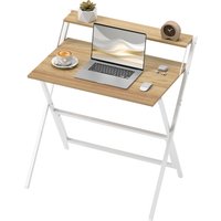 HOMCOM Schreibtisch Platzsparend Klappbar mit Monitorablage, Computertisch Klein und Klappbar für Büro und Studium, aus Stahl, 81.5x62x86.5 cm, Farbe Holz Aosom – Ansicht 1